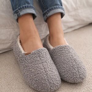 Women's Curly Sherpa Memory Foam Slippers, Closed Back House Slippers Indoor 5-6